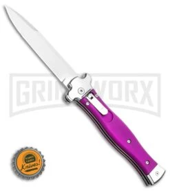 AGA Campolin Zero Violet Leverlock Auto Knife - Bayonet Tumbled -Aga Campolin AGA Campolin Zero Dagger Leverlock Automatic Knife Black G 10 3.75in Satin AGA01N SD BHQ 74035 LS Bottlecap 2 large