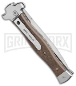 AGA Campolin Zero Brown G-10 Leverlock Automatic Knife - Dagger Satin Plain -Aga Campolin AGA Campolin Zero Dagger leverlock brown G10 satin BHQ 74942 er spine large