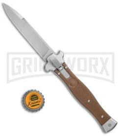 AGA Campolin Zero Brown G-10 Leverlock Automatic Knife - Bayonet Satin Plain -Aga Campolin AGA Campolin Zero G 10 Brown SW AGA01M SB BP 20044 jr bottlecap large