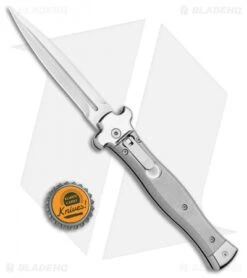 AGA Campolin Zero Dagger Leverlock Automatic Knife Aluminum (3.75" Tumbled) -Aga Campolin AGA Campolin Zero Gray Aluminum LL Dagger Tumbled AGA01ALP D BHQ 99915 jr bottlecap