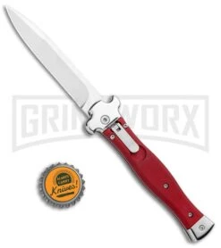 AGA Campolin Zero Red Aluminum Leverlock Automatic Knife - Bayonet Tumbled Plain -Aga Campolin AGA Campolin Zero Italian LL Auto Red Aluminum Tumbled BHQ 95350 jr bottlecap large