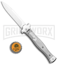 AGA Campolin Zero Gray Aluminum Leverlock Auto Knife - Bayonet Tumbled -Aga Campolin AGA Campolin Zero Italian LL Gray Aluminum Tumbled AGA01ALP B BHQ 97991 jr bottlecap large