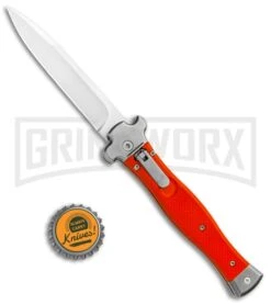 AGA Campolin Zero Orange G-10 Leverlock Automatic Knife - Bayo Satin Plain -Aga Campolin AGA Campolin Zero Orange G 10 LL Bayo Satin GX 19715 jr bottlecap large