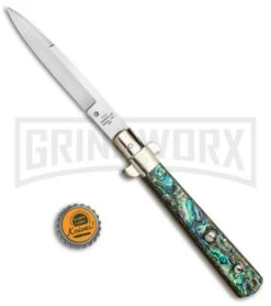 AGA Campolin 11" Frosolone Abalone Stiletto Automatic Knife - Bayonet -Aga Campolin AGA Frosolone Abalonel 11in Bayo BP 29299 jr bottlecap 2 large