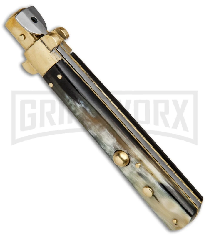 AGA Campolin 11" Frosolone Brazilian Horn/Brass Stiletto Automatic - Bayonet 2 AGA Campolin 11" Frosolone Brazilian Horn/Brass Stiletto Automatic - Bayonet - Image 2