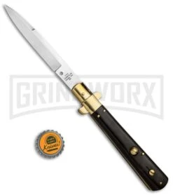 AGA Campolin 11" Frosolone Ebony/Brass Stiletto Automatic Knife - Bayonet 9 AGA Campolin 11" Frosolone Ebony/Brass Stiletto Automatic Knife - Bayonet -Aga Campolin AGA Frosolone Ebony Brass 11in Bayo BP 29295 jr bottlecap large
