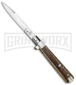 AGA Campolin 11" Frosolone Stag Stiletto Automatic Knife - Bayonet