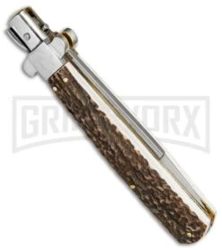 AGA Campolin 11" Frosolone Stag Stiletto Automatic Knife - Bayonet -Aga Campolin AGA Frosolone Stag Nickel 11in Bayo BP 29296 jr side large
