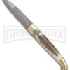 AGA Campolin Stag Horn Brass Lever Lock Automatic Knife - Damascus Plain