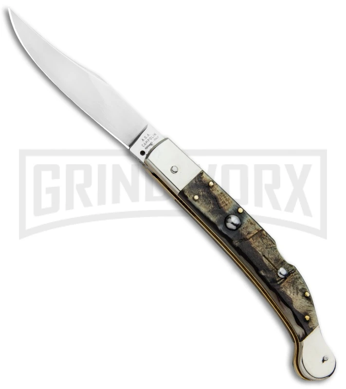 AGA Campolin Sahara Ram Horn Italian Stiletto Automatic Knife - Mirror Plain 1 AGA Campolin Sahara Ram Horn Italian Stiletto Automatic Knife - Mirror Plain