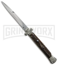 Aga Campolin 35 A.G.A. Campolin 11" Maltese Cross Stiletto Stag Automatic Knife - Bayonet