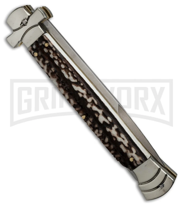 A.G.A. Campolin 11" Maltese Cross Stiletto Stag Automatic Knife - Bayonet 2 A.G.A. Campolin 11" Maltese Cross Stiletto Stag Automatic Knife - Bayonet - Image 2