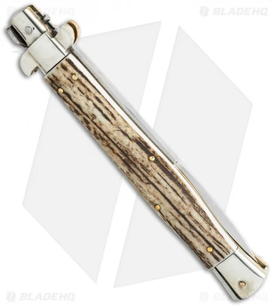 AGA Campolin 13" Picklock Automatic Italian Stiletto Stag Horn (6" Satin Bayo) 2 AGA Campolin 13" Picklock Automatic Italian Stiletto Stag Horn (6" Satin Bayo) - Image 2