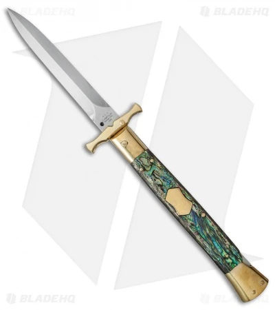 AGA Campolin 13" Bat Swinguard Automatic Brass/Abalone (5.75" Satin Dagger) 1 AGA Campolin 13" Bat Swinguard Automatic Brass/Abalone (5.75" Satin Dagger)