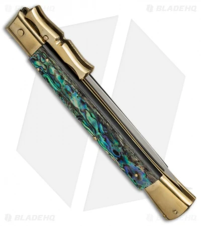 AGA Campolin 13" Bat Swinguard Automatic Brass/Abalone (5.75" Satin Dagger) 3 AGA Campolin 13" Bat Swinguard Automatic Brass/Abalone (5.75" Satin Dagger) - Image 3