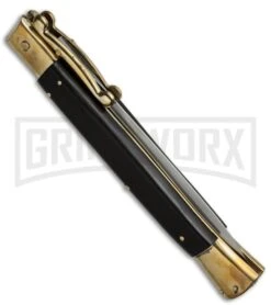 AGA Campolin 13" Stiletto Brass Swinguard Ebony Wood Automatic Knife - Dagger -Aga Campolin aga 13in swing brass ebony dagger side cm large
