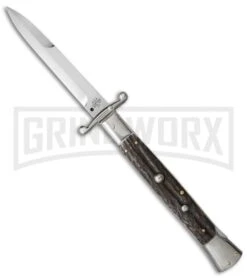 AGA Campolin 13" Stiletto Swinguard Stag Auto Knife - Bayonet