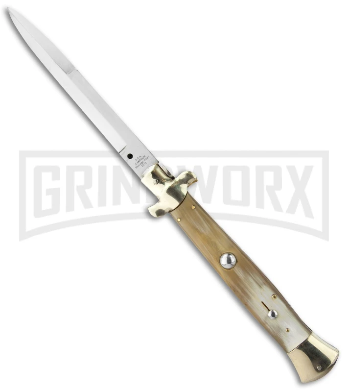 A.G.A. Campolin 15" Italian Stiletto Honey Horn Automatic Knife - Bayonet 1 A.G.A. Campolin 15" Italian Stiletto Honey Horn Automatic Knife - Bayonet