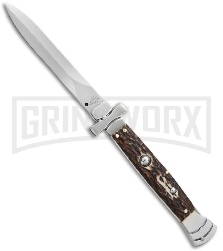 A.G.A. Campolin 9" Maltese Cross Stiletto Stag Automatic Knife - Dagger 1 A.G.A. Campolin 9" Maltese Cross Stiletto Stag Automatic Knife - Dagger