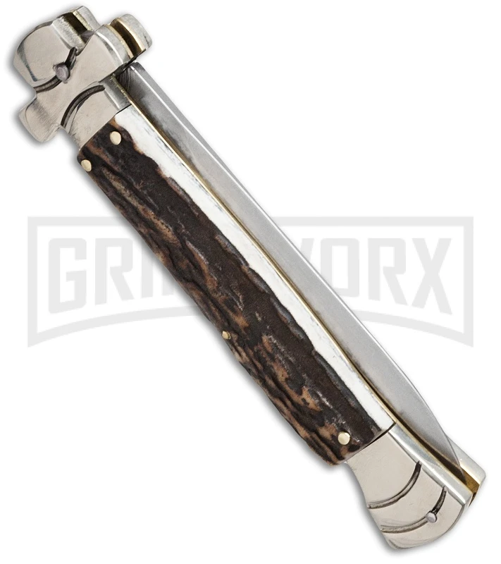 A.G.A. Campolin 9" Maltese Cross Stiletto Stag Automatic Knife - Dagger 2 A.G.A. Campolin 9" Maltese Cross Stiletto Stag Automatic Knife - Dagger - Image 2