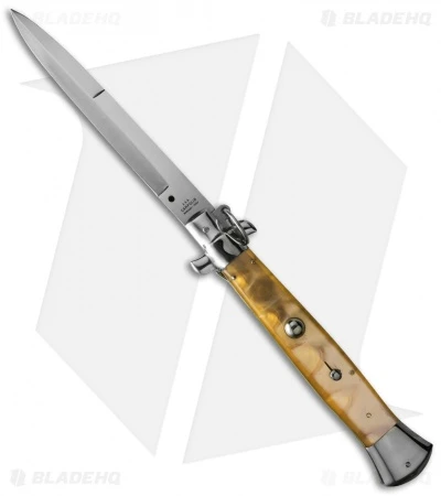 AGA Campolin 15" Ring Pull Automatic Italian Stiletto Knife Gold (7" Satin Bayo) 1 AGA Campolin 15" Ring Pull Automatic Italian Stiletto Knife Gold (7" Satin Bayo)