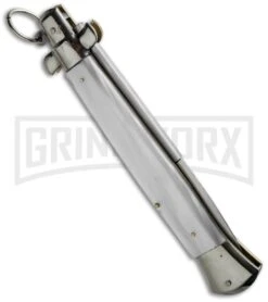 AGA Campolin 15" Italian Stiletto White Ring Pull Automatic Knife - Bayonet 5 AGA Campolin 15" Italian Stiletto White Ring Pull Automatic Knife - Bayonet -Aga Campolin aga campolin 15in white pearl ring pull bayo bp 18063 cm side large