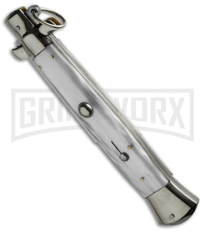 AGA Campolin 15" Italian Stiletto White Ring Pull Automatic Knife - Bayonet 2 AGA Campolin 15" Italian Stiletto White Ring Pull Automatic Knife - Bayonet - Image 2