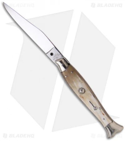 AGA Campolin 10" Automatic Fishtail Picklock Knife Honey Horn (4.5" Satin Bayo) 1 AGA Campolin 10" Automatic Fishtail Picklock Knife Honey Horn (4.5" Satin Bayo)