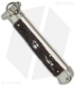 AGA Campolin 9" Francese Ring Pull Automatic Knife Stag Horn (3.7" Satin Flat) -Aga Campolin aga campolin francese engraved stag bottom cm