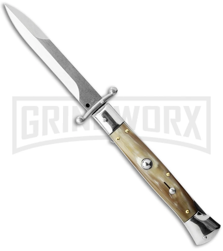 AGA Campolin 9" Italian Stiletto Swinguard Honey Horn Automatic Knife - Bayonet 1 AGA Campolin 9" Italian Stiletto Swinguard Honey Horn Automatic Knife - Bayonet