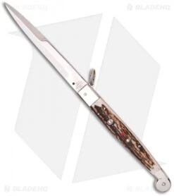 AGA Campolin 12" Sicilian Ring Pull Automatic Knife Stag Horn (5.5" Satin Bayo)