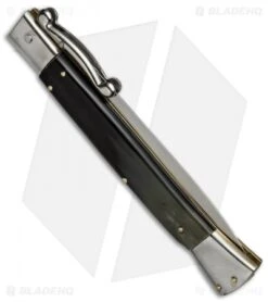 AGA Campolin 13" Swinguard Automatic Knife Dark Horn (5.75" Satin Dagger) -Aga Campolin aga campolin stiletto 13in swing dark horn dagger BP 18155 dl side