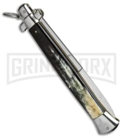 A.G.A. Campolin 18" Italian Stiletto Brazilian Horn Ring Pull Auto Knife - Bayo -Aga Campolin aga champolin 18in stiletto brazilian horn bayo BP 18398 er side large