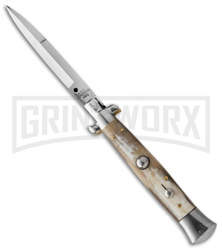 AGA Campolin 10" Honey Horn Picklock Italian Stiletto Automatic Knife - Bayonet 1 AGA Campolin 10" Honey Horn Picklock Italian Stiletto Automatic Knife - Bayonet