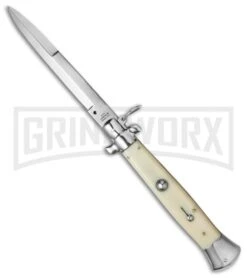 AGA Campolin 15" Italian Stiletto Sim Ivory Ring Pull Automatic Knife - Bayonet